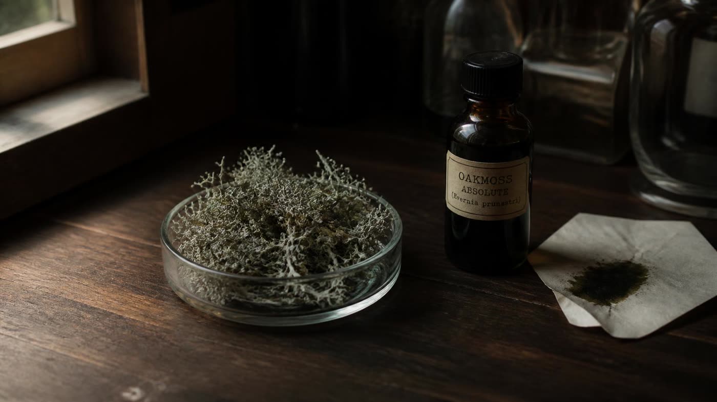 Dried oakmoss on a perfumer’s bench